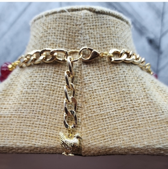 Carved ruby red necklace, Aprilsplace you Choose length - Picture 3 of 6